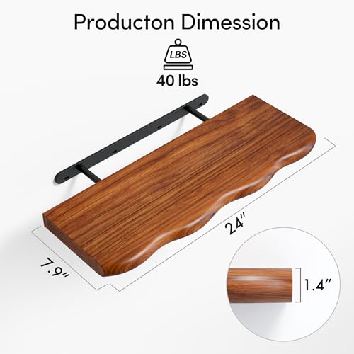 24inch Walnut Finished Floating Shelves for Wall (2 Count)