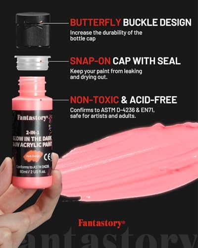 60ml 10 Colors Fluorescent Glow in the Dark Acrylic Paint Set (20 Fl Oz)