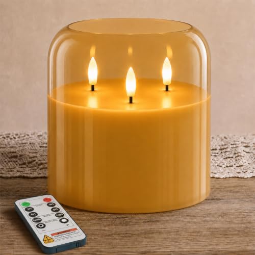 Amber Large Glass Flameless LED Candle