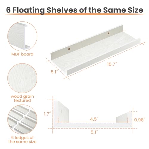 Floating Shelves for Wall Decor and Storage (6 Count)