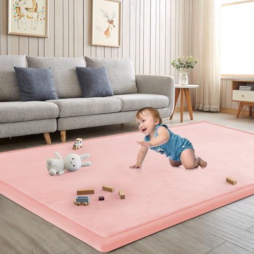 Baby Play Mat for Floor Nursery Rug Muscle Mat Area Rug Playroom Rug 47"x47" Playpen Mat Elastic Foam 1.3" Thick Crawling Mat for Babies