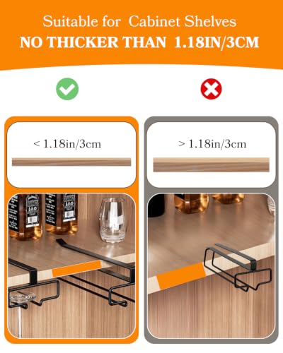 Wine Glass Holder 2PCS Stemware Rack Hanger Under Cabinet Wine Glass Rack Kitchen Hanging Storage Rack Organizer