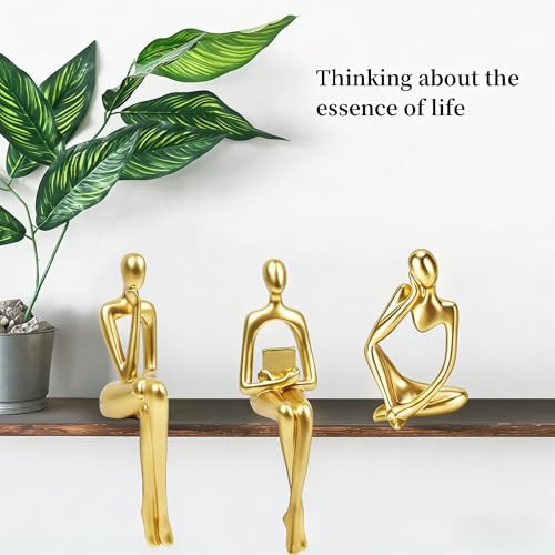 Abstract Gold Reading Thinker Statues for Book Shelf Office (3 Count)