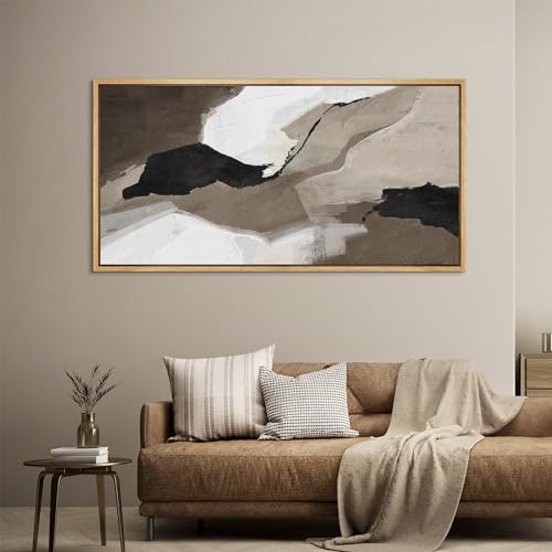 Extra Large Framed Canvas Print Wall Art Abstract Earth Tones Illustrations Antique Retro Fine Art Illustrations Decorative Colorful for Bedroom