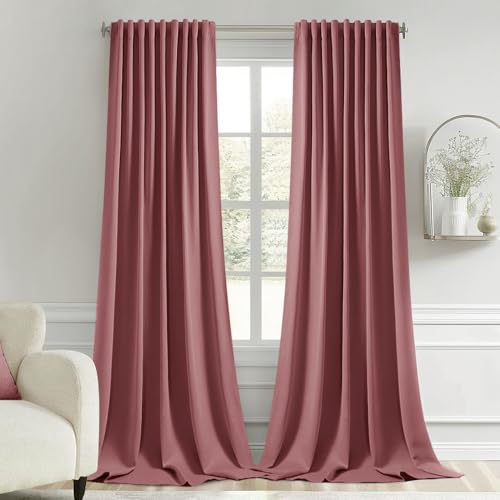 Dusty Rose Back Tab Blackout Curtains 52x108 Inch Long 2 Panels Set