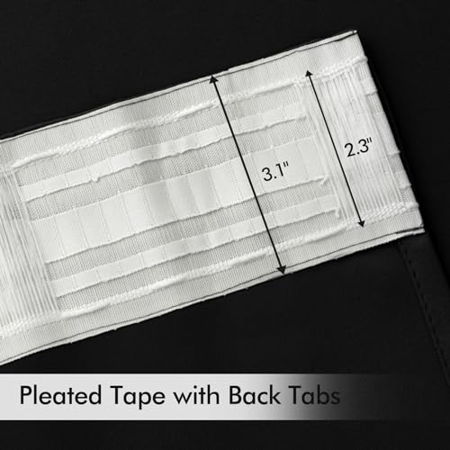 Black Back Tab Blackout Curtains 52x54 Inch Length 2 Panels Set (2 Count)