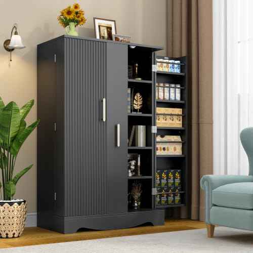 47“ Black Kitchen Pantry Cabinet with 3 Doors