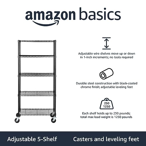 5 Shelf Heavy Duty Garage Shelving Storage Rack with 4" Wheel Casters