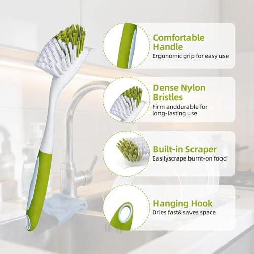 Dish Brush Scrub Brush with Handle (3 Count)