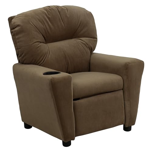 Chandler Microfiber Kids Recliner with Cup Holder and Safety Recline