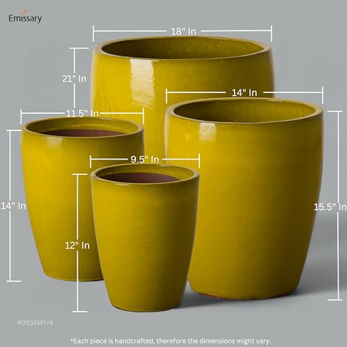 Bullet 18 in. Mustard Yellow Ceramic Round Planter