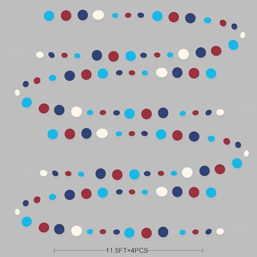 Nautical Party Decorations Circle Dot Garland Navy Blue Red White Hanging Paper Polka Dot Streamer for Nautical Pirate Ahoy Achor Birthday Wedding Bridal Shower Bachelorette Party Supplies