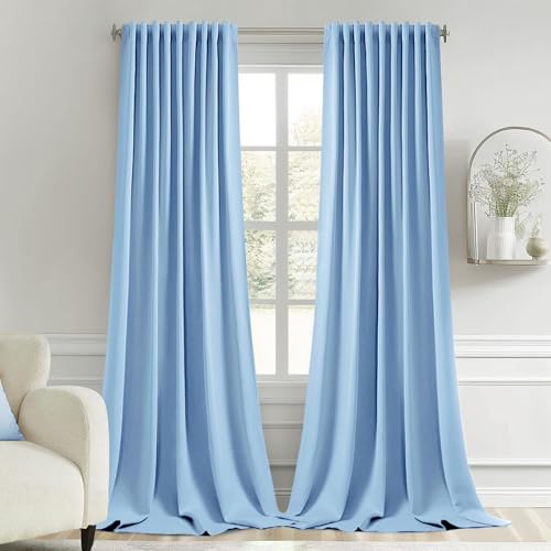 Sky Blue Back Tab Blackout Curtains 52x102 Inch Long 2 Panels Set (2 Count)