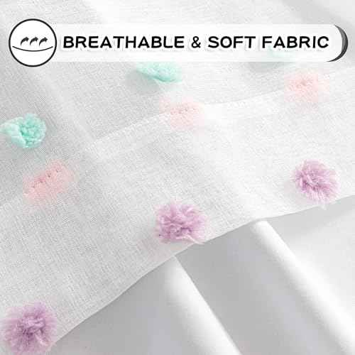 100% Blackout Curtains for Living Room 102 Inch White Curtains Extra Long Total Light Block Girls Room Drapes Thermal Insulated Room Darkening Rainbow Pom Pom Sheer Grommet 2 Pieces 50 Wide (2 Count)