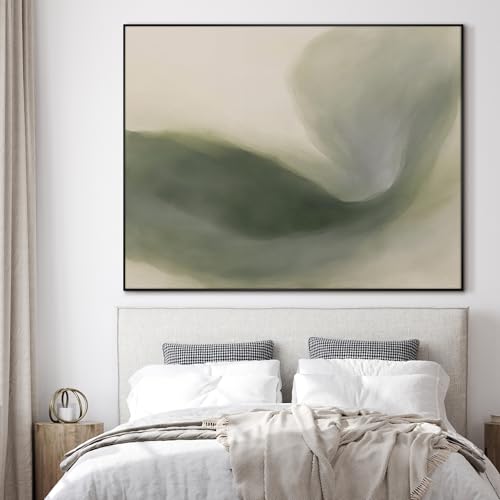 60"x72" Extra Large Framed Wall Art Abstract Green Swirl Soft Fluid Modern Illustration for Home Living Room Bedroom Decor