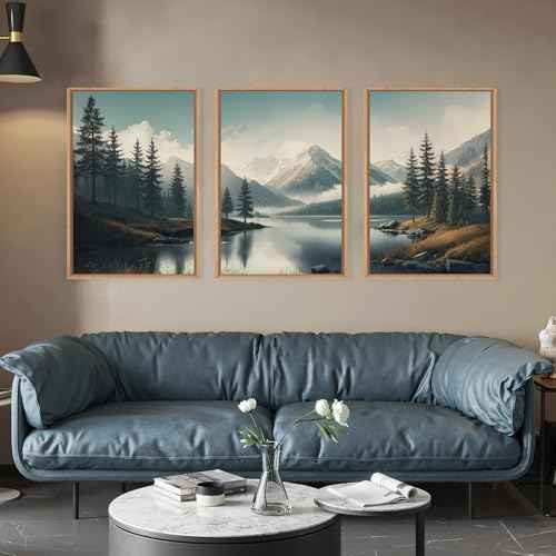 Large Mountain Misty Forest Framed Canvas Wall Art