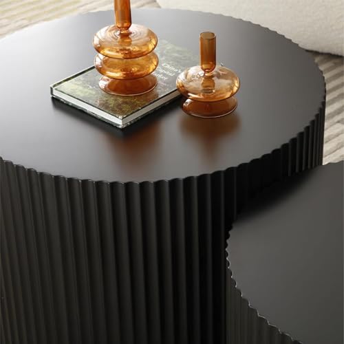 Black Round Fluted Nesting Coffee Table Set of 2
