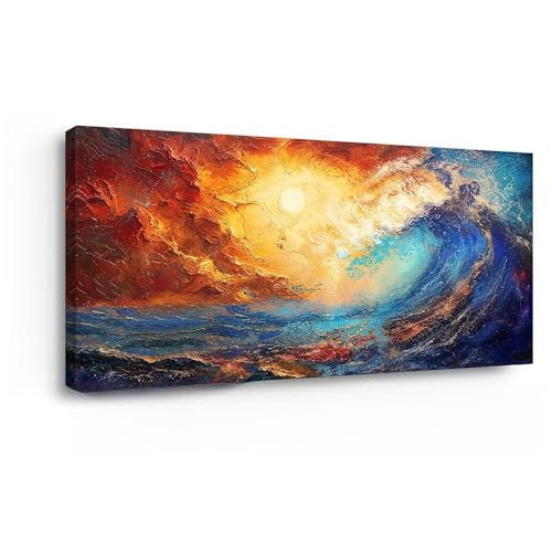Abstract Ocean Wall Art for Living Room Beautiful Blue Sea Wave Seawater Colorful Sky Landscape Wall Art Decor Artwork Bedroom Office
