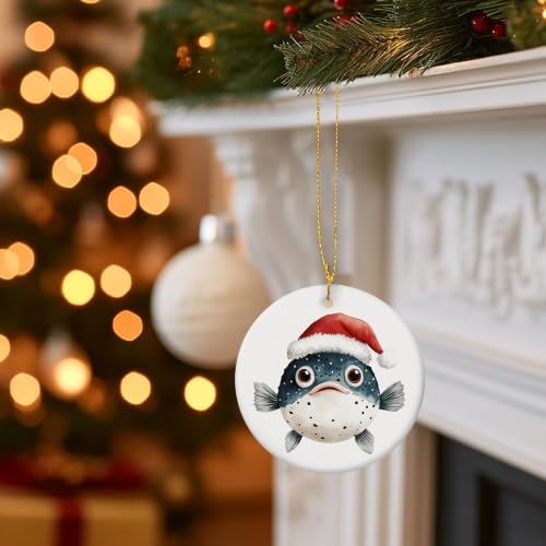 Funny Santa Pufferfish Christmas Ceramic Ornament