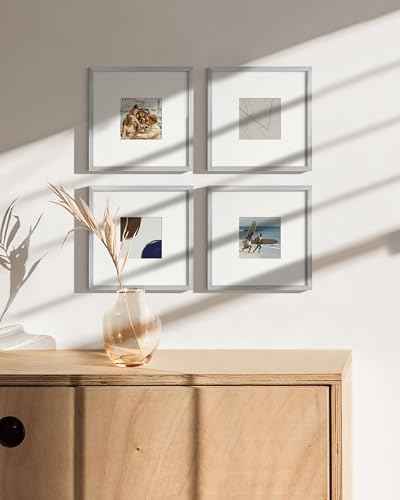 8x8 Silver Metal Picture Frames Matted to 4x4