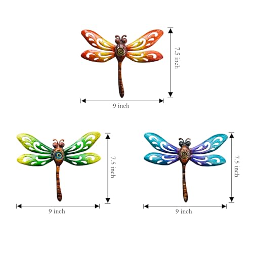 Metal Dragonfly Wall Decor Outdoor wall Art Hanging Decorations Living Room Bedroom Fence Dragonfly Garden Decor (3 Count)