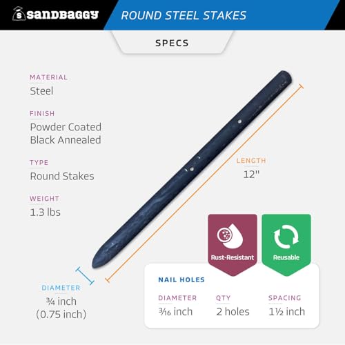 12 Inch Round Steel Concrete Form Stakes with Nail Holes (10 Count)