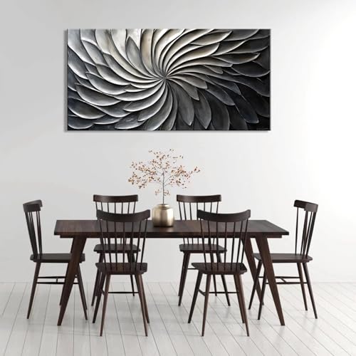 Abstract Black and White Wall Art for Living Room Modern Canvas Print Painting Lines Flower Floral Large Artwork Bedroom Home Office Wall Décor