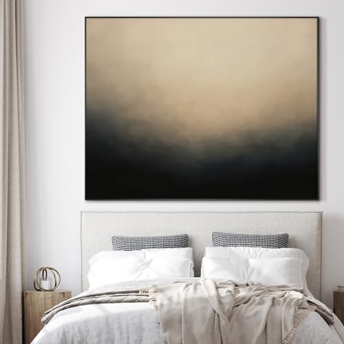 36"x46" Extra Large Framed Wall Art Soft Cream and Dark Abstract Landscape Illustration for Home Living Room Bedroom Decor