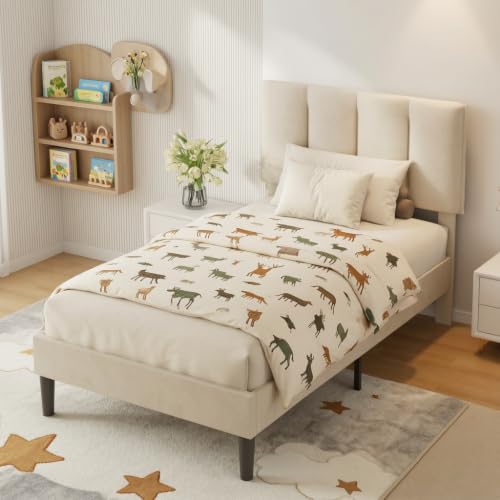 Twin Size Bed Frame with Upholstered Headboard