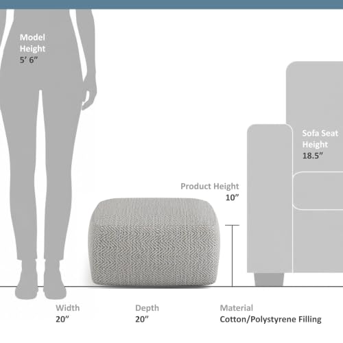 Nate 20" Wide Square Pouf in Patterned Grey Melange Cotton