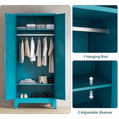 71'' Farmhouse Metal Wardrobe Cabinet with Hanging Rod