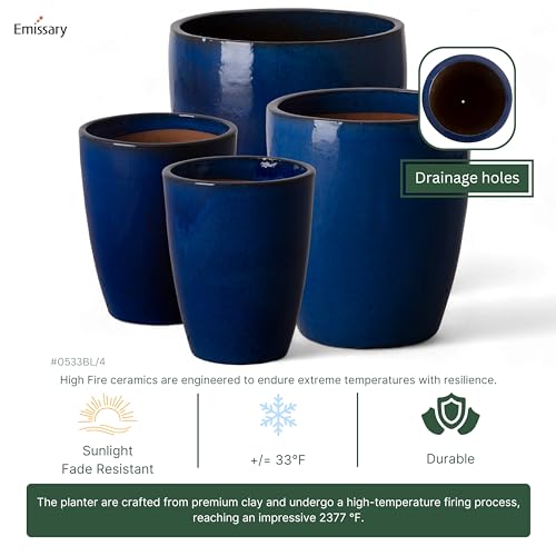 Emissary Bullet 9.5 in. Blue Ceramic Round Planter