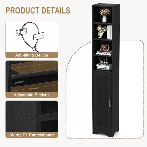 Narrow Bookcase with 6 Adjustable Shelves