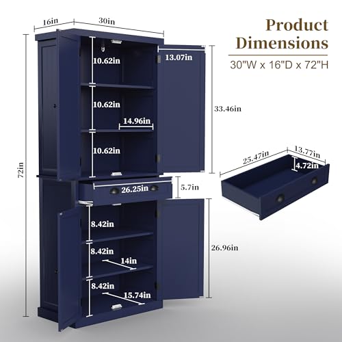 72" Tall Freestanding Pantry & Kitchen Storage Cabinet