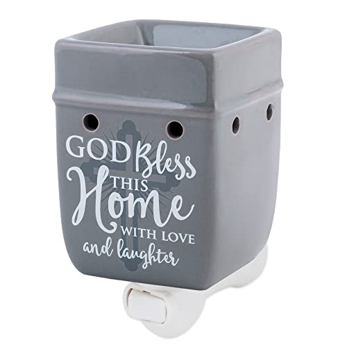 God Bless This Home with Love Grey Stoneware Electric Plug