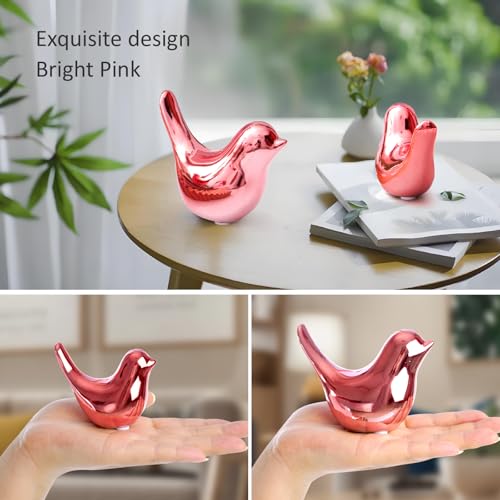 Small Birds Statues Pink Home Decor Modern Style Decorative Ornaments for Living Room (2 Count)