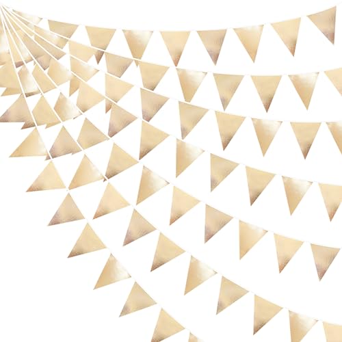 Champagne Gold Party Decoration Metallic Fabric Triangle Pennant Banner Flag Bunting Garland for Birthday Engagement Bridal Shower Wedding Anniversary Graduation Bachelorette Party Decoration Supplies (36 Count)