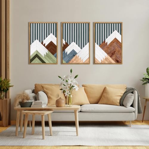 Large Woodcut Abstract Mountain Wall Art Set
