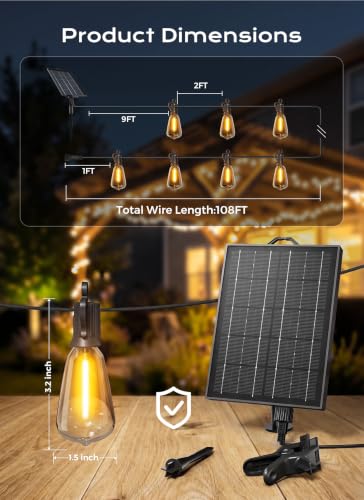 108FT Solar String Lights Outdoor Waterproof