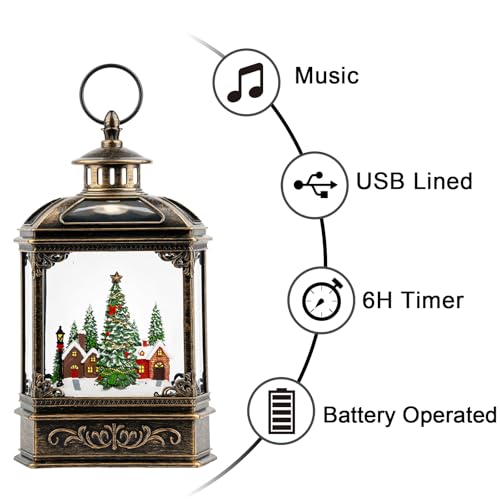 Christmas Snow Globe Lantern Water Glittering Xmas Village with Music & Timer