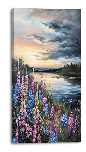Beautiful Colorful Grassland by Riverbank Landscape Wall Art Decor Artwork for Bedroom