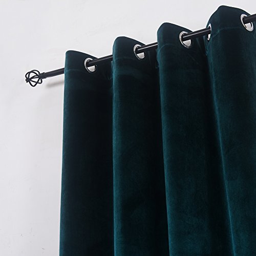 Super Soft Luxury Velvet Set of 2 Dark Green Blackout Energy Efficient Grommet Top Curtain Curtain Panel Drapes Peacock Blue 52Wx120L