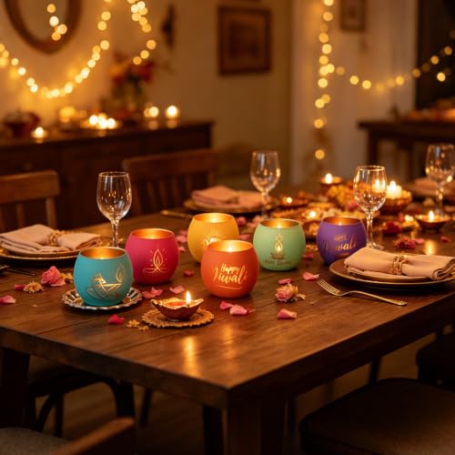 Happy Diwali Decorations for Home Candle Holder Diwali Gifts 6 PCS (6 Count)