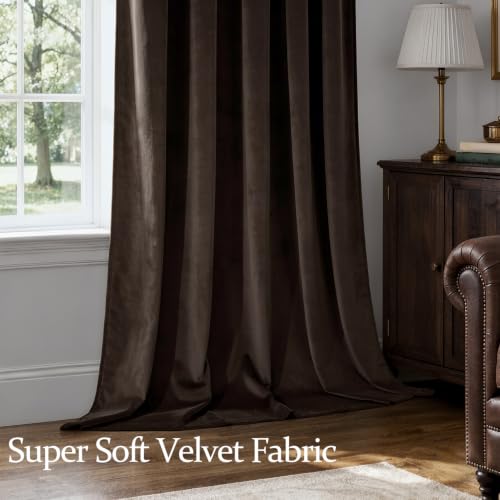 Brown Blackout Velvet Curtains Drapes 96 Inch Long 52"x96" Bedroom (2 Count)
