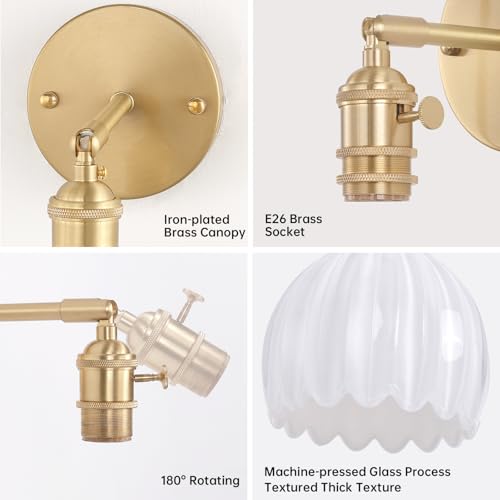 Vintage Battery Operated Wall Sconce with White Tulip Glass Lampshade 5000 mAh Rechargeable Battery Powered Wall Light with Remote Control for Bedside Bedroom Doorway (2 Count)