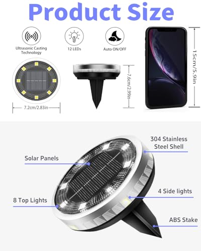 2 Pack Outdoor Solar Ground Lights with 4 Side Light（Cool White） (2 Count)