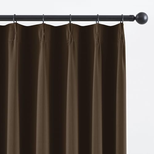 Brown Pinch Pleated Blackout Curtains for Sliding Glass Door