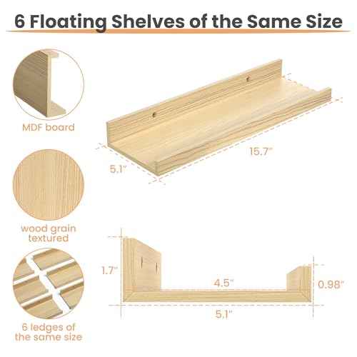Floating Shelves for Wall Decor Storage (6 Count)