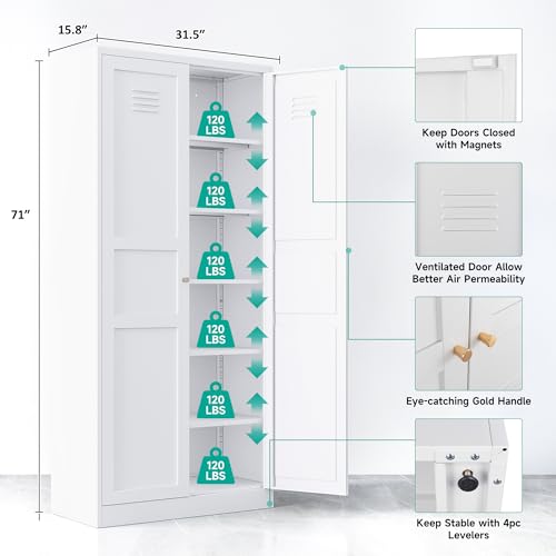 71" Tall Pantry Cabinet with 2 Doors and 5 Shelves