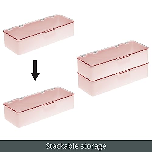 Long Plastic Cosmetic Storage Organizer Box Containers with Hinged Lid for Bedroom (2 Count)